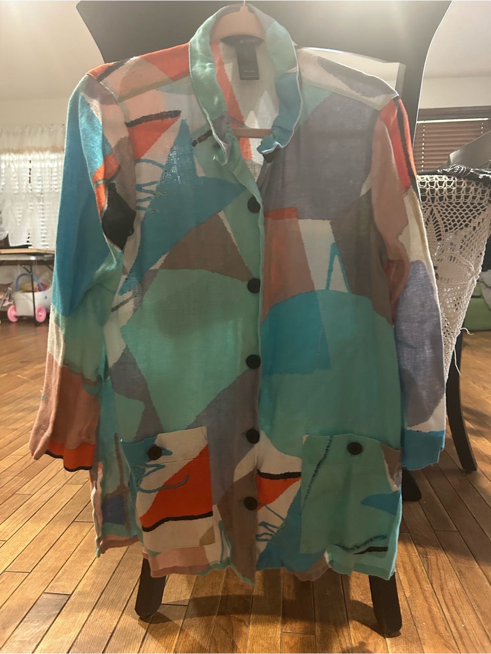 Ali Miles Multicolor Abstract Print Button-Front Jacket